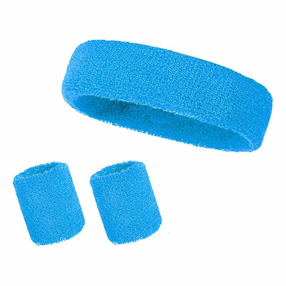 Sweatbands Set 3 Piece, Outdoor Sports Moisture Wicking 2 Wristbands And 1 Headband, Breathable Cotton Athletic Bands For Basketball, Tennis