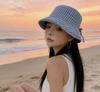 Spring and summer new plaid bow sunshade fisherman hat children outdoor big eaves show small face versatile sunscreen hat basin hat