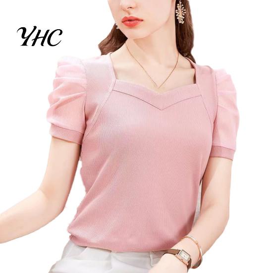 Women Blouse 3/4 Sleeves Breathable Lightweight Young Lady Casual Top Summer Fashionable Ultra-thin T-shirt for Daily Life XL