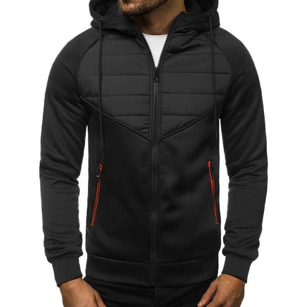 Men's Autumn and Winter Casual Hoodie Zipper Hoodie Coat Men's Patchwork Cardigan