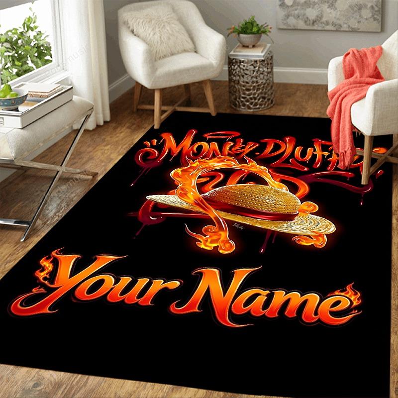 Custom 1Pc Straw Hat Adventure Theme Flannel Personalized Rug Non Slip Floor Mat Soft Carpet for Living Bedroom Office Home Decor Gift