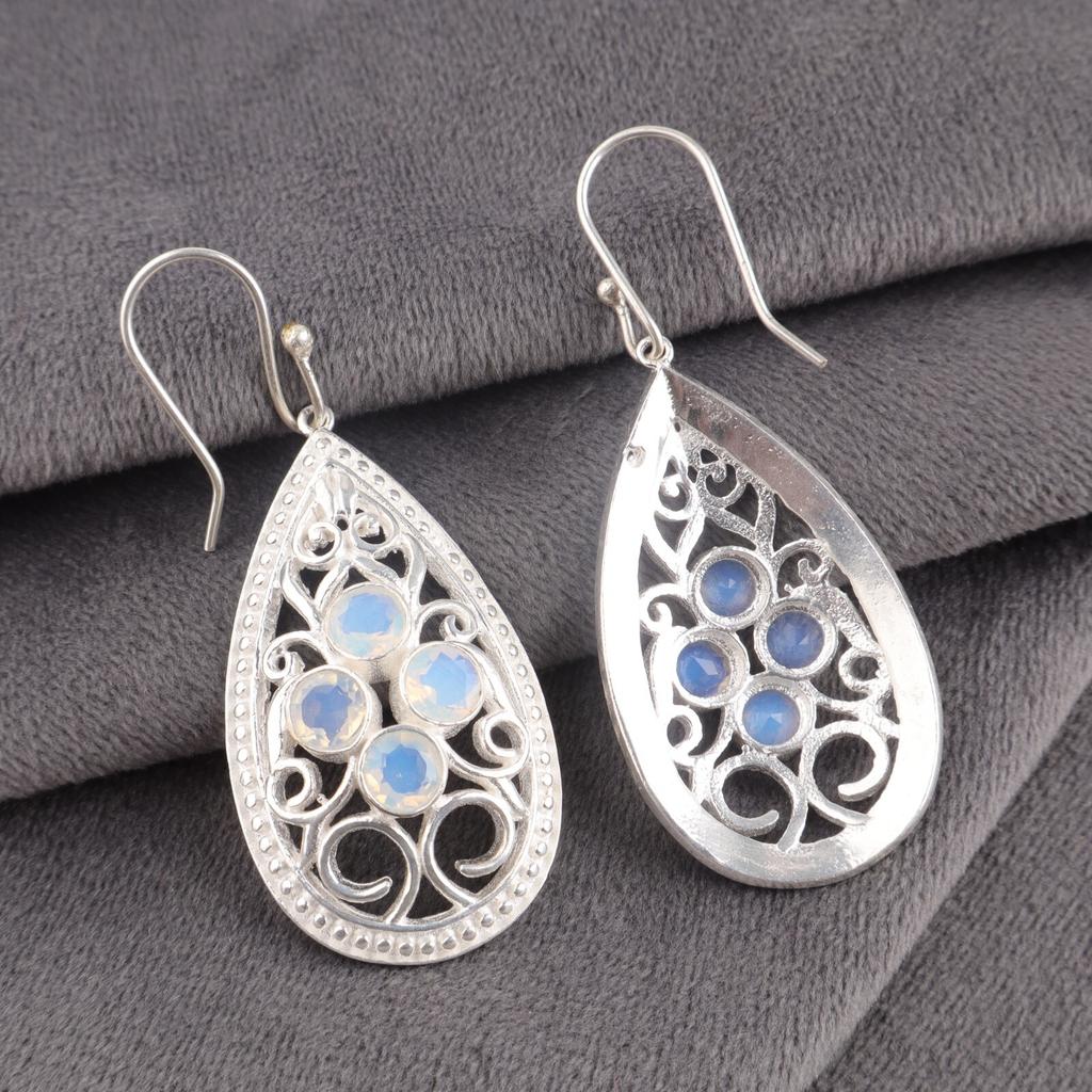 Milky Opal Gemstone 925 Fine Silver Handmade Jewelry Earrings 2.25" Gift For Her CE-17-14