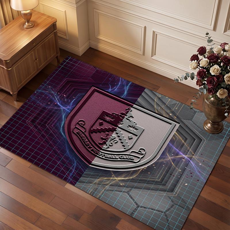 Burnley Football Print Crystal Velvet Rug, Comfortable Water Absorbent Non Slip Indoor Floor Carpet
