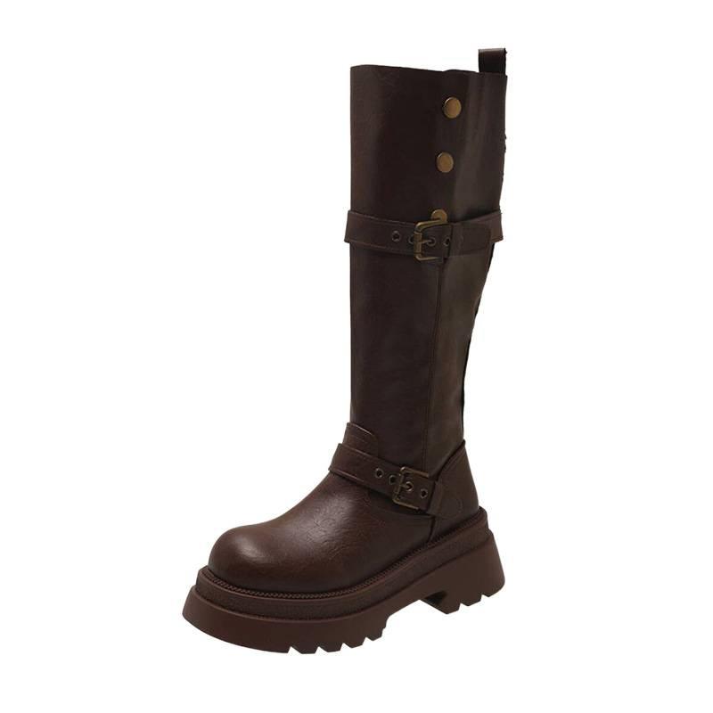 Maillard Brown Boots Women's 2025 Autumn and Winter New Fat Mm Thick Legs Heightening Knight Boots Small Tall Boots
