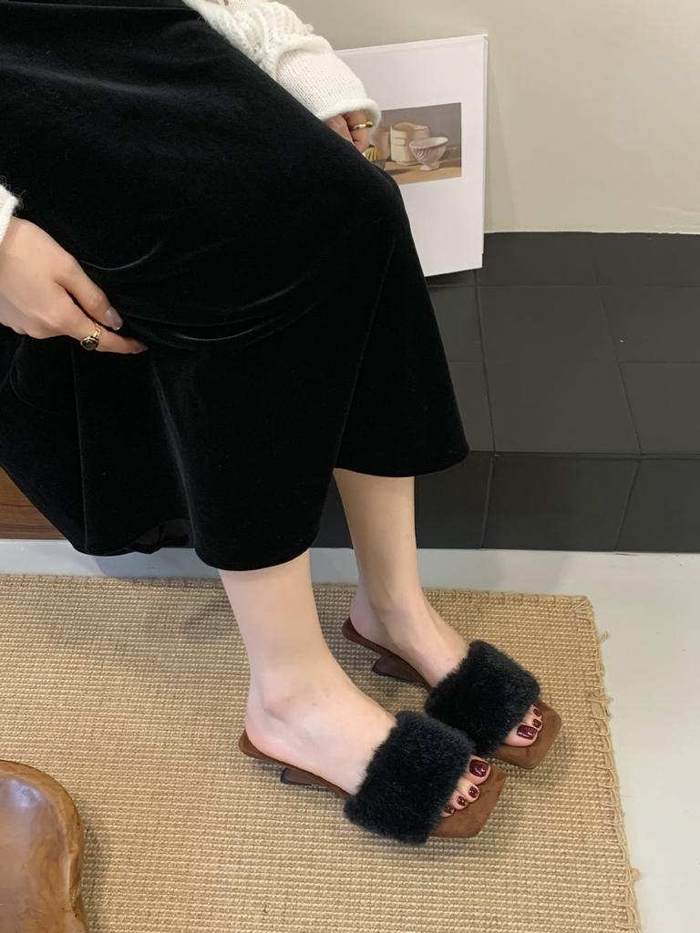 2025 New Square Head Slope High Heel Open-toed Niche Wear Half-drag OL Women's Sandals Mao Mao