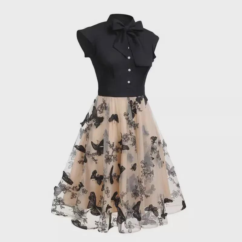 2024 Elegant 3D Butterfly Shirt Collar Cocktail Evening Dress for Women