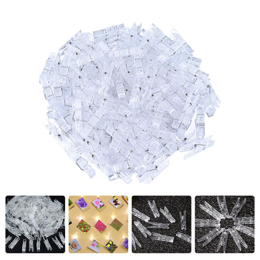 100 Pcs Transparent Photo Folder Wall Clips for Plastic Baby Hangers Tapestry Paper Clothespin Picture Portable Craft