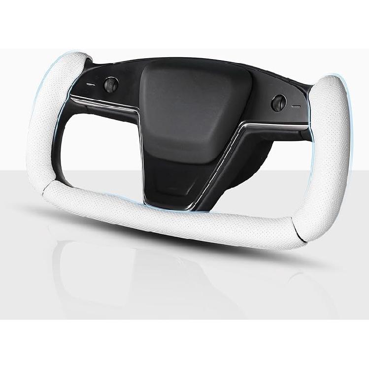 Steering Wheel Cover For Tesla Yoke Steering Wheel, Car Steering Wheel Cover For Tesla Model S -Present/Model X -Present Steering Wheel Accessories White Nappa Leather
