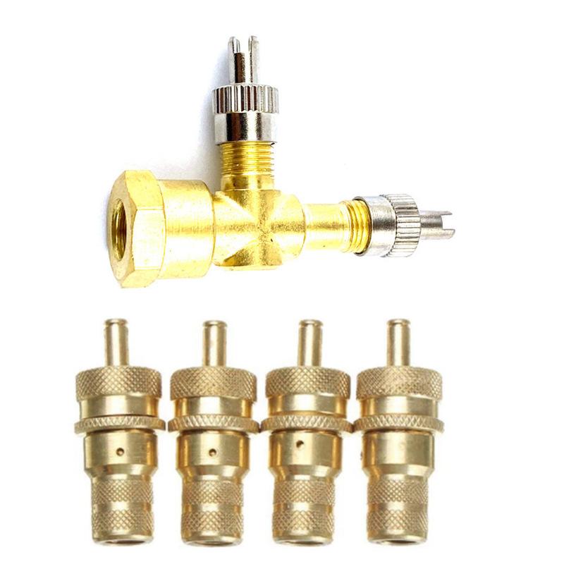 TPMS Valve Tee Adapter 3-way Tire Pressure Gauge Connector With 4Pcs Air Release Valve For Motorcycle Car Tire Accessories