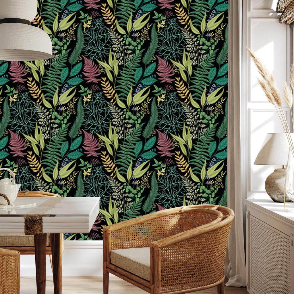 Forest wallpaper with fern leaves for living room and bedroom 50x1000