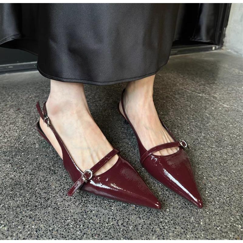 

Модные женские сандалии с острым носком и ремешком с пряжкой, однотонные, неглубокие, модные, сексуальные, для вечеринок, слингбэки, лето 2025, туфли на высоком каблуке, женские туфли-лодочки 42 красный