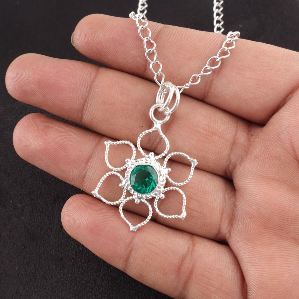 May Green Emerald Gemstone Sterling Silver Engagement Birthday Gift New Pendant PP-18-3