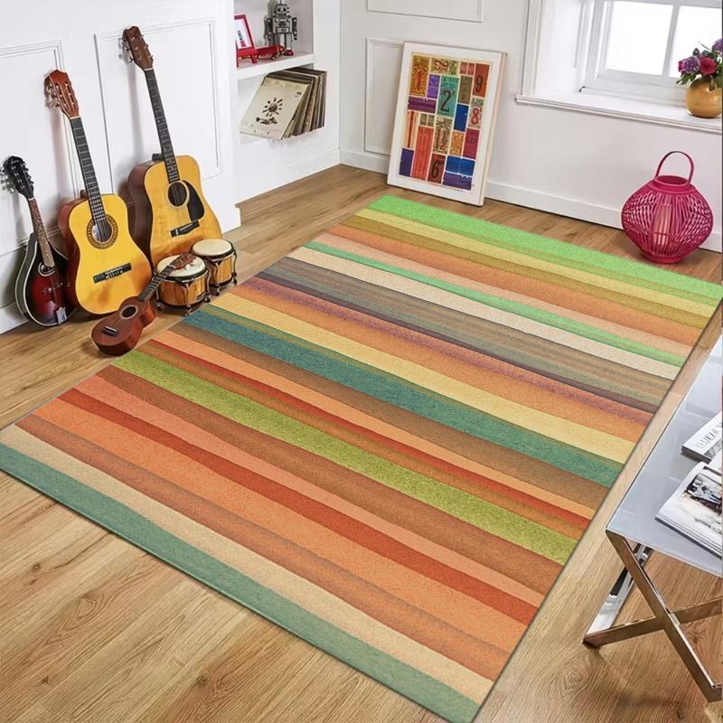 

Green Stripe Area Rug Abstract Watercolor Gradient Texture Non Slip Washable Floor Carpet for Bathroom Playroom Nordic Decor 40X60cm
