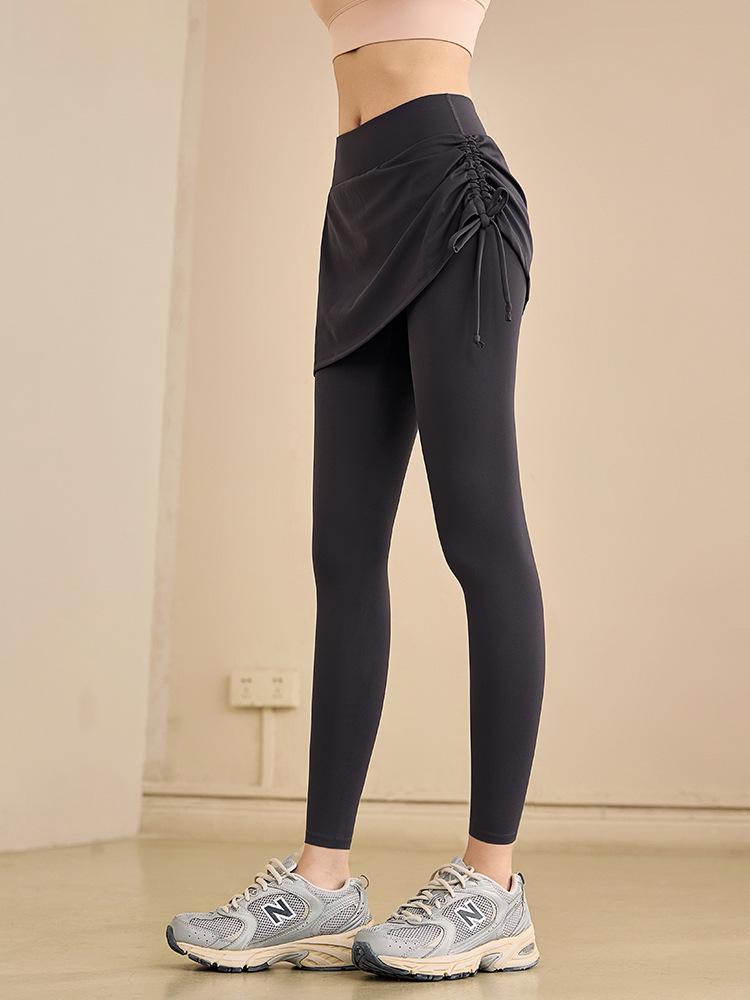 Women's High-Waisted Tummy-Control Yoga Pants with Skirt Overlay, Plus Size, Anti-Exposure, Perfect for Running & Pilates