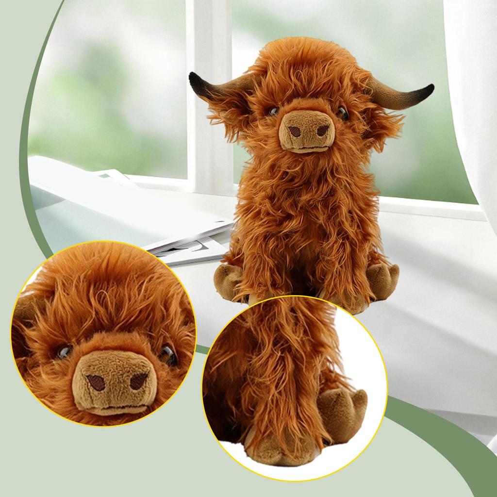 Plush Highland Cow Doll Snuggling Hugging Sofa Ornament Birthday Gifts Teens brown
