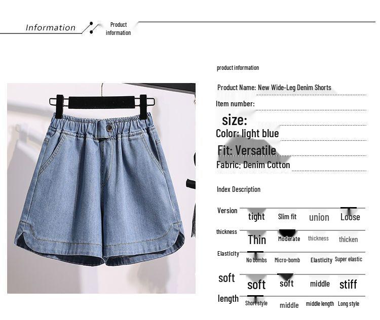 High-Waisted Loose Denim Shorts for Plus-Size Women - Summer Trendy Wide-Leg Elastic Waist 
