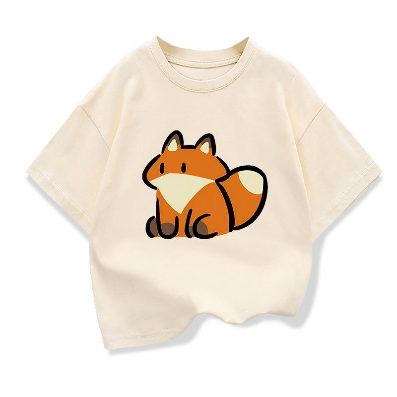 Original Design Kids ShortSleeve t shirts Cute Cartoon fox Childrens Summer Pure Cotton Loose Tees Boys Girls Casual Tee Tops