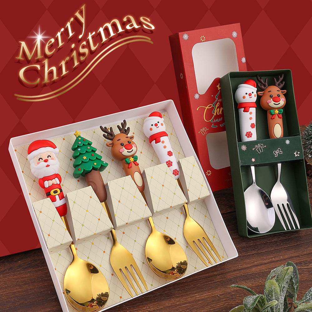Large Christmas Plush Spoon & Fork Set - Santa Claus & Tree Design