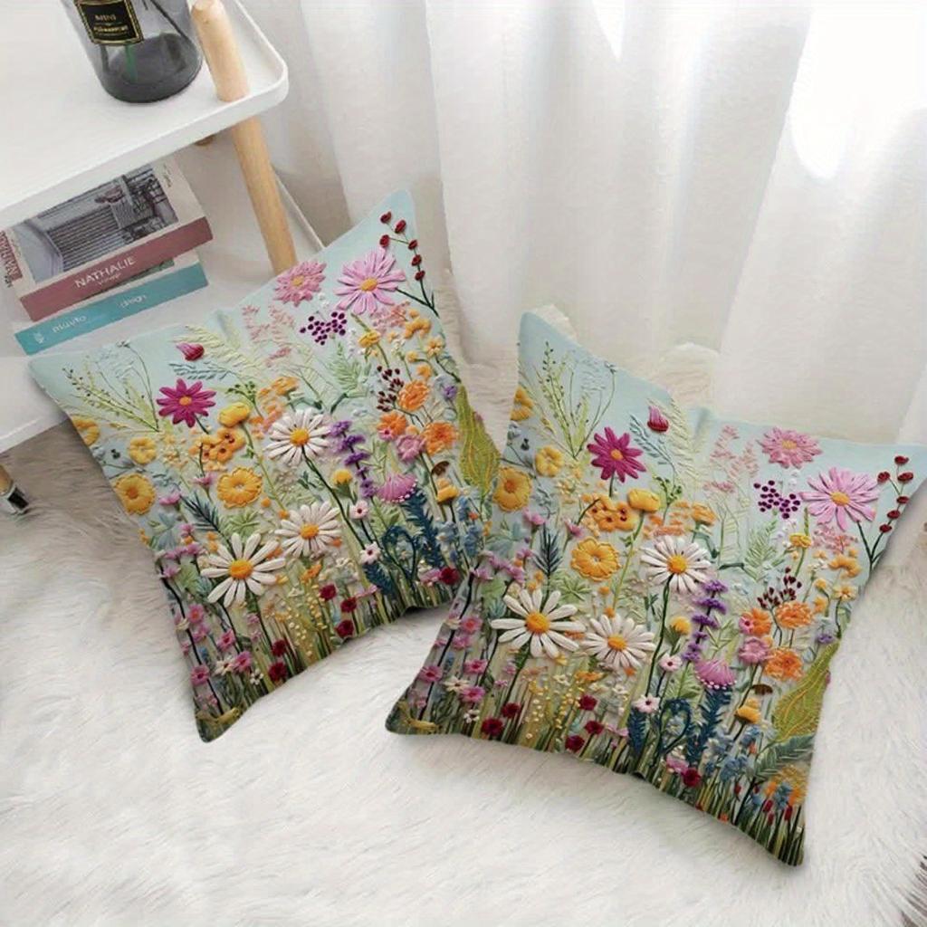 1Pack Country Floral Pillow Covers, 17.7x17.7 Inch, Machine Washable, Zippered Linen Cushion Cases for Home Decor,Flower Pattern