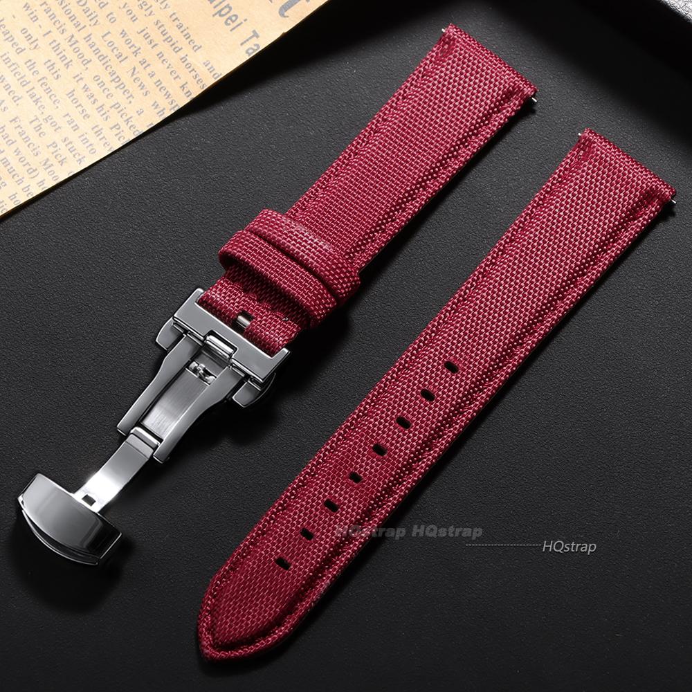 Cinturino per Orologio in Tela 20mm 22mm Rilascio Rapido Impermeabile in Pelle di Mucca per Omega per Seiko Cinturini con Fibbia Deployante a Farfalla