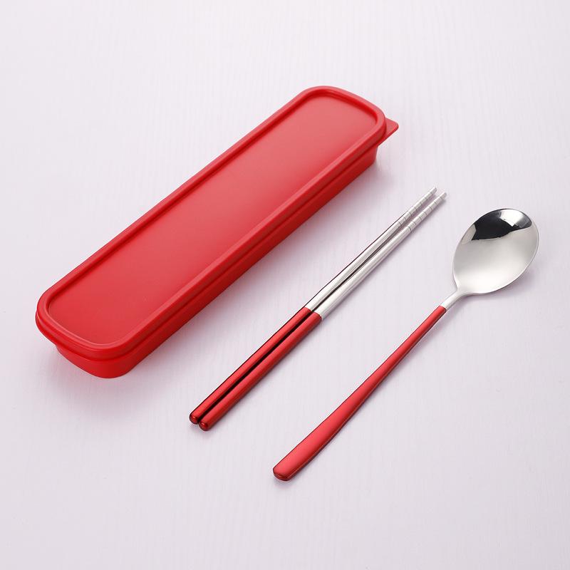 Korean Portable Stainless Steel Cutlery Set: Spoon, Fork & Chopsticks with Travel Box. Custom Logo Option Available.