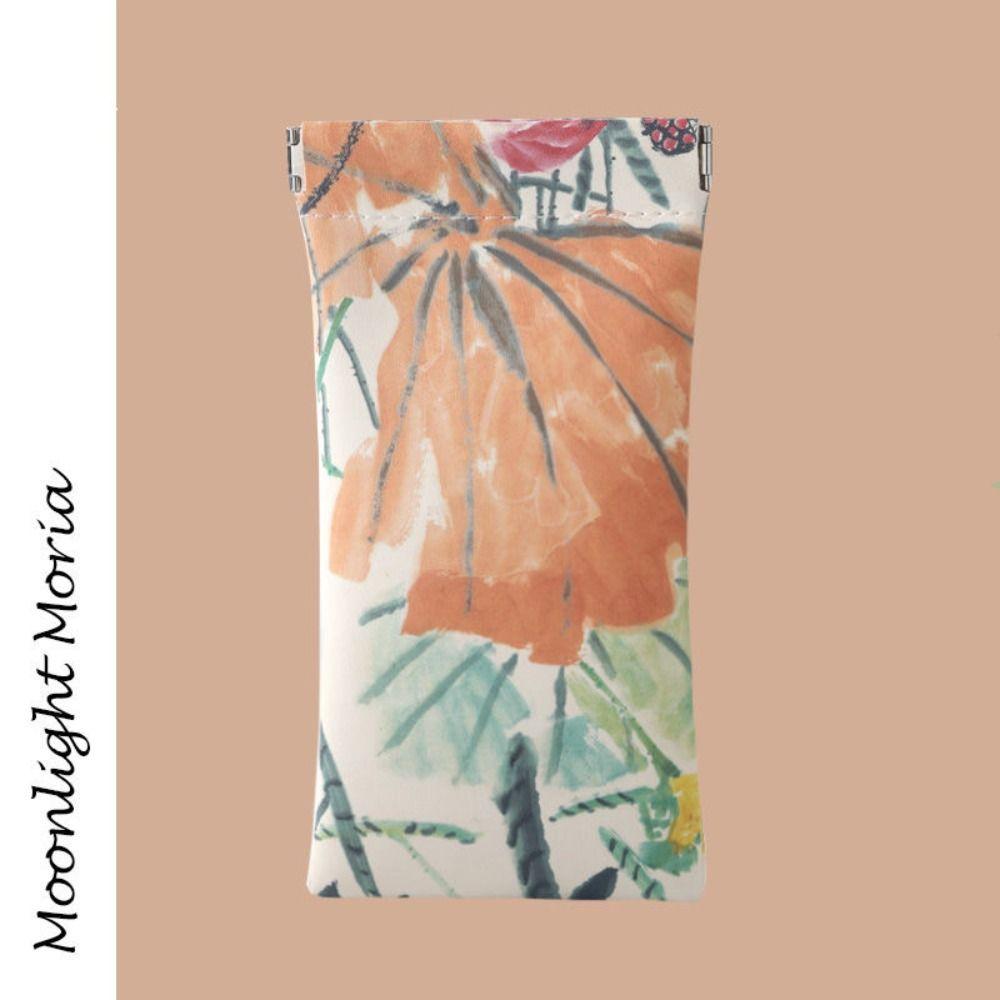 Chinese Ink Painting Pu Leather Glasses Case Flower Lipstick Storage Case Children