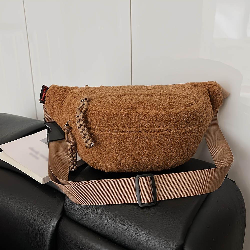 Lamb Fur Bag for Women s Winter New Trendy Ins Versatile Commuting Waist Bag Plush Single Shoulder Crossbody Chest Bag 2026 New коричневый