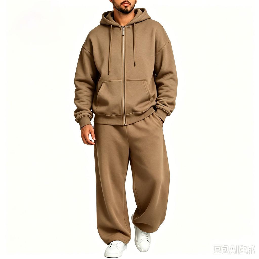 Men's Casual Tracksuit Set Hooded Full Zip Long Sleeve Hoodie Wide Leg Pants Solid Color