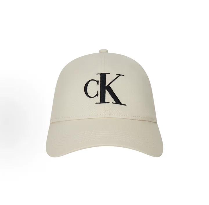 Calvin Klein Mini-Monogramm Baumwoll-Twill Baseballkappe, Tonales kleines CK-Logo-Stickerei, Gebogener Schirm, Knochenweiß, Minimalistisch, Lässig, Sonnenhut 4G5024G-YAE adjustable white