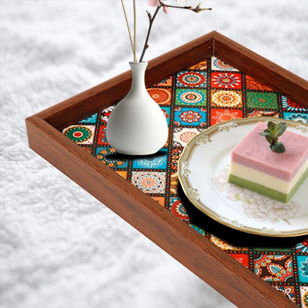 Bohemian Style Wooden Tray Handmade Square Snack Tray 30x20cm Jewelry Storage Tray for Desktop Foyer Decoration Home Storage