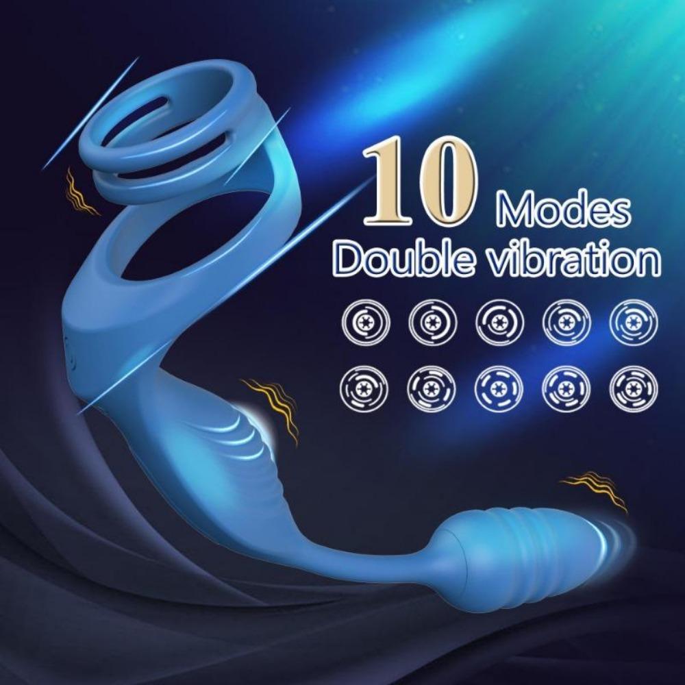 3 In 1 Vibrator Vibrating Penis Ring Anal Plug, Vibrating Cock Ring with Bullet, 10 Vibration Patterns, Remote Control, Sex Toys for Adult Men