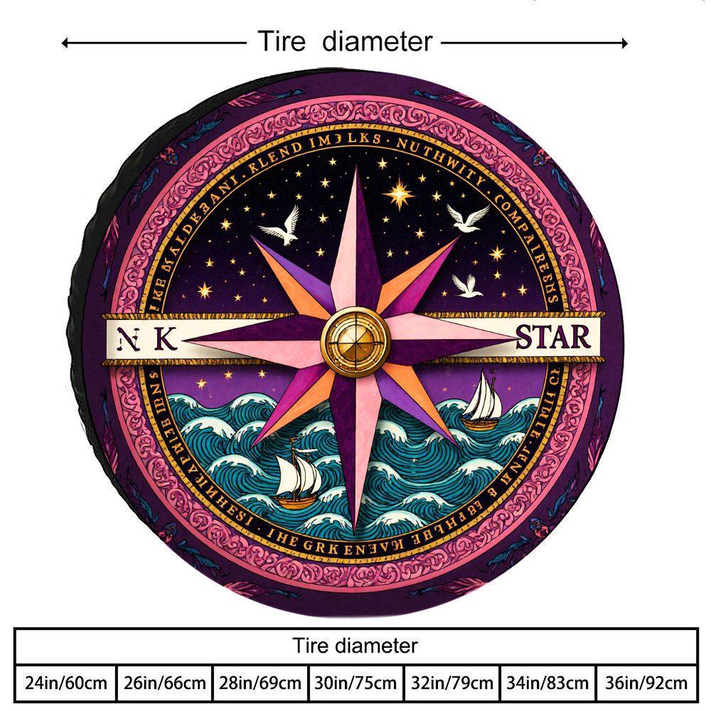 Fit Nautical Marine Tire Cover With Vintage Compass Rose & Nautical Design, Heavy-Duty Polyester Fiber Wheel For SUV, Truck, RV