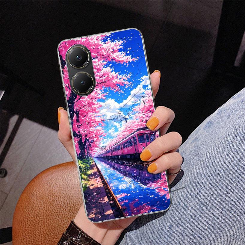 

Retro Japanese Sakura Train Phone Case For Xiaomi Poco X7 X6 X5 Pro F7 Ultra Redmi 15C 15 13C 13 12C 12 10 10A 10C 9 9A 9C 9T Co Redmi 9