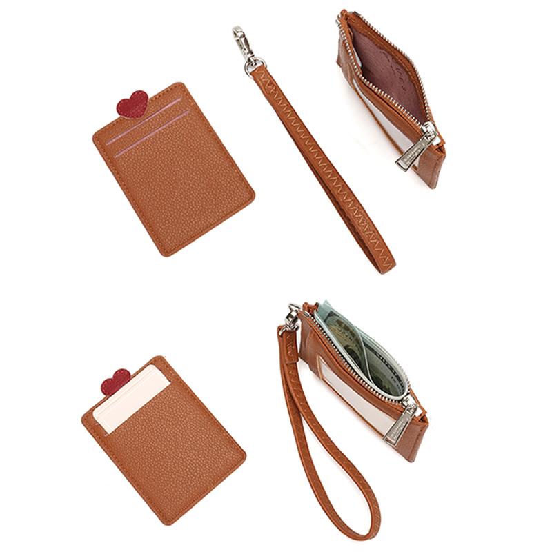 Läderkorthållare Miniplånbok Dam Kortplånbok Taggar Hållare för flickor Busskortfodral med dragkedja Slim ficka