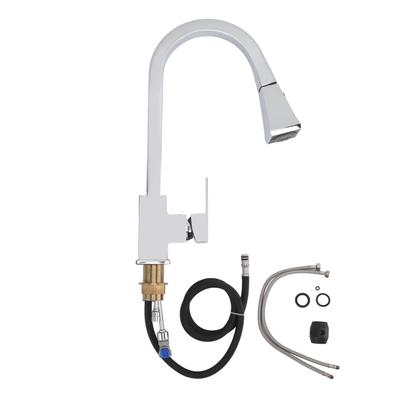 2 In 1 Kitchen Sink Faucet Stainless Steel Brass Hot Cold Water Universal Arc Shaped Pull Up Type