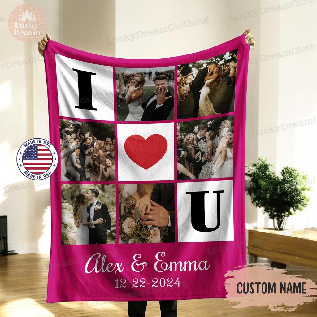 Blanket with the text Love You, gifts for couples, personalized blanket with photo, birthday gifts, anniversary gifts, Valentine's Day gifts
