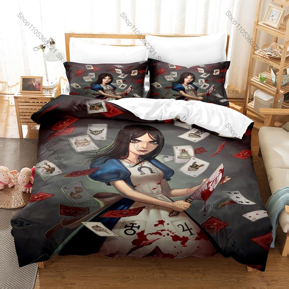 Personality Alice Madness Returns Bedding Set New Duvet Cover Pillowcase Dark Fantasy Game Theme Bed Set Single Twin Full Queen