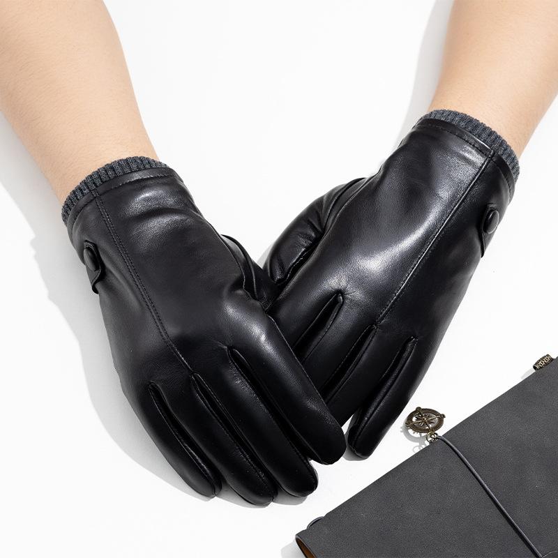 Thick Genuine Leather Gloves for Men Warm Driving and Riding Sheepskin Gloves Winter Fleece and Thickened Motorcycle