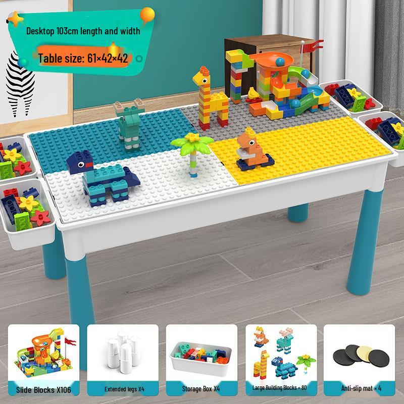 Multifunctional Building Block Table for Kids, Compatible with Large Lego Pieces, Educational Toy for Boys Ages 3-6