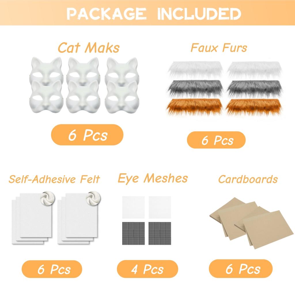 3/6Set DIY Therian Mask Kit Half Face Hand-painted Cat Mask DIY Masks Blank White Cat Mask for Carnival Masquerade Cosplay Party