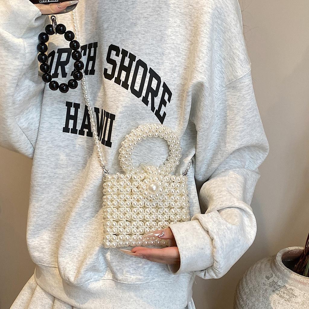Handwoven Pearl Bag Women's 2025 New Korean Version of Foreign Style Ins Handbag Design Sense Niche Messenger Bag
