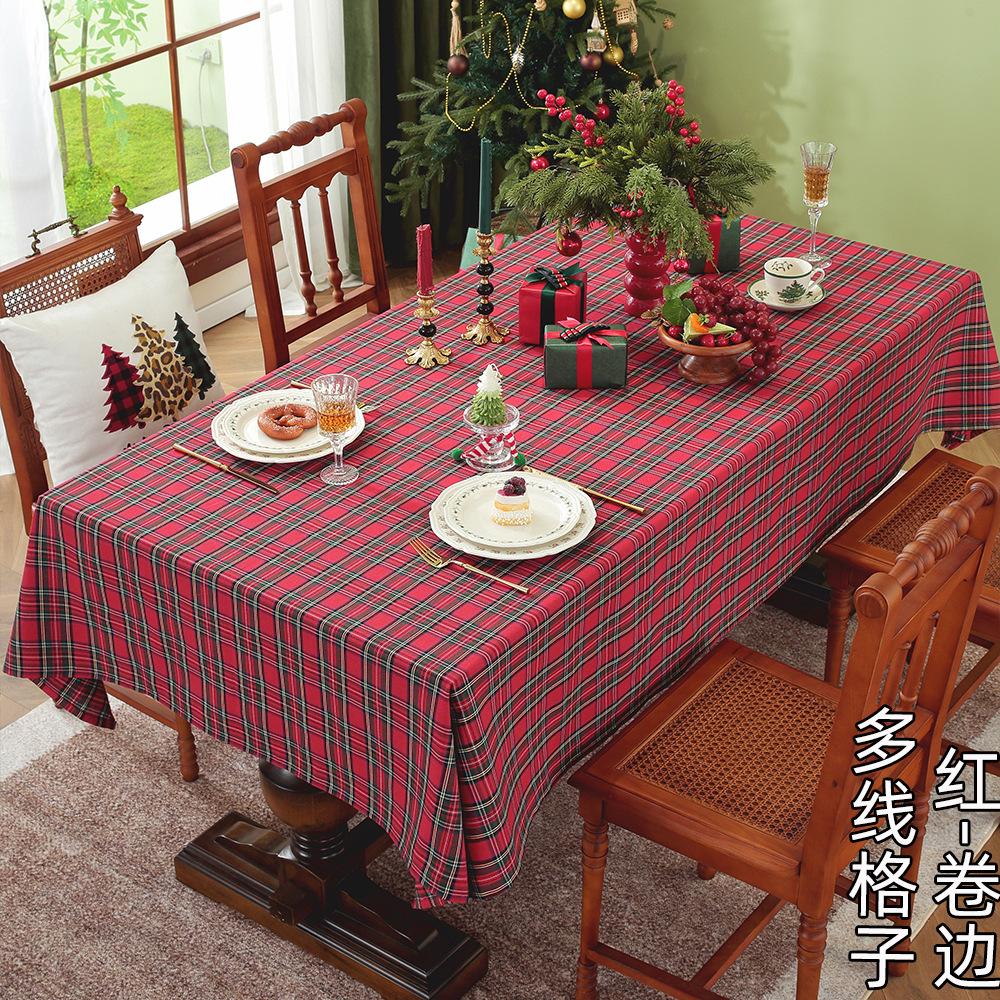 Yingchuang Рождественская скатерть Американская клетчатая Снежинка Ткань для обеденного стола Снежинка Полиэстер Хлопок Ресторан Прямоугольная Праздничная скатерть 90*90cm