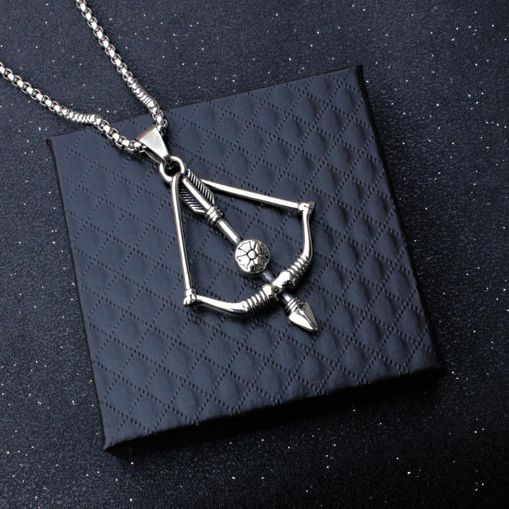 Personalized Bow And Arrow Titanium Steel Necklace Pendant, Fashionable Retro Cross Flower Pendant Jewelry