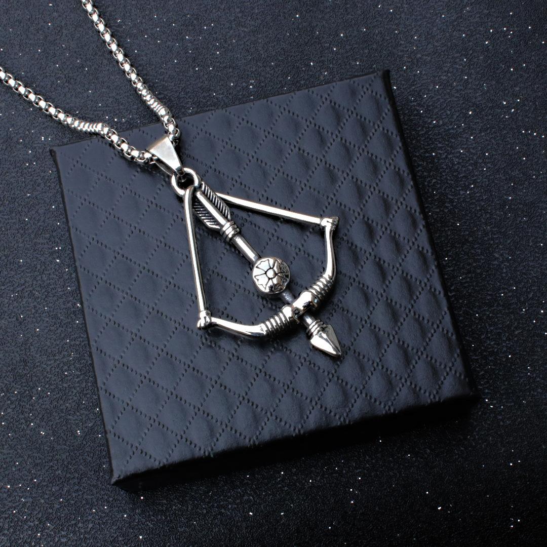 New Japanese and Korean Bow and Arrow Titanium Steel Necklace Pendant Fashion Retro Cross Flower Pendant 60CM
