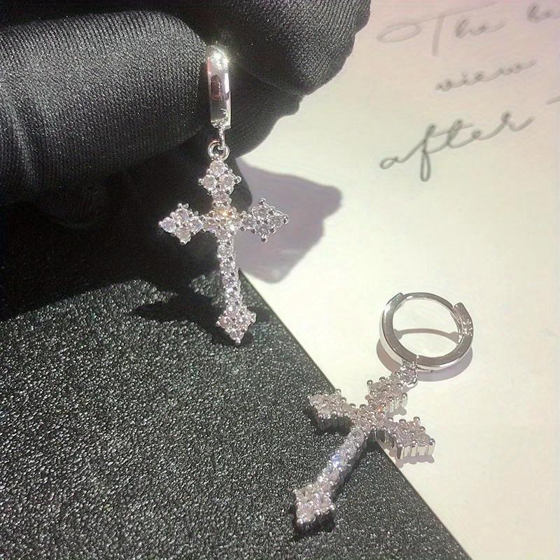 1 Pair of Y2K Gothic Cross Earrings Shiny Synthetic Zircon Inlaid Earring Earrings Jewelry Accessories