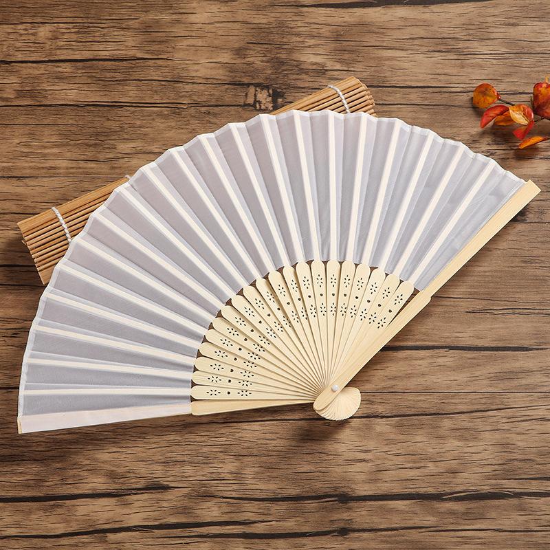 7inch White Silk Fan, Plain White Cloth Fan, Wedding Folding Fan, Bamboo Fan, DIY Blank Fan for Printing Advertisements