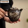 HOYIHM 111ml Gold And Silver Inlaid Black Shino Lion Teapot Handmade Tea Infuser Pot Tea Making Kettle With Strainer Tea Gifts