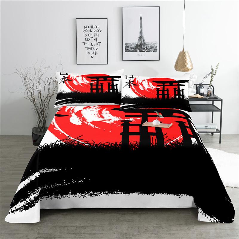 Japan Style 0.9/1.2/1.5/1.8/2.0m Fashion Digital Printing Polyester Bed Flat Sheet With Pillowcase For Woman Bedding Set