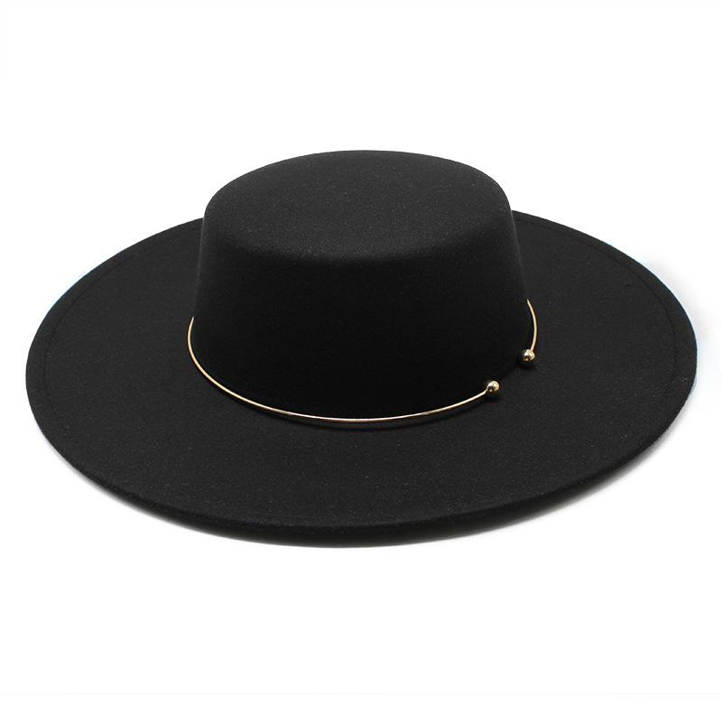 

Unisex Top Hat Autumn And Winter 10Cm Big Eaves Travel Photography Felt Flat Top Hat Flat Top Hat M（56—58cm） чорний