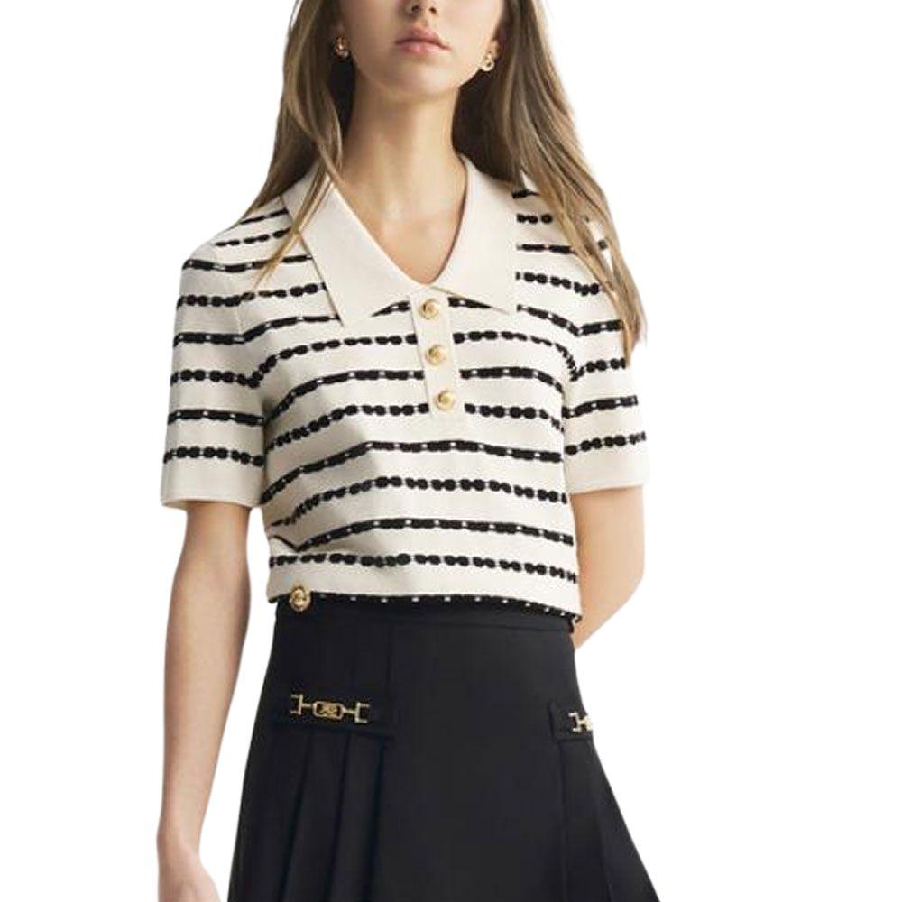 Karl Lagerfeld Trendy Outing Party Light Luxury Striped Short Sleeve Sweater Women Tops Black White M22E2333